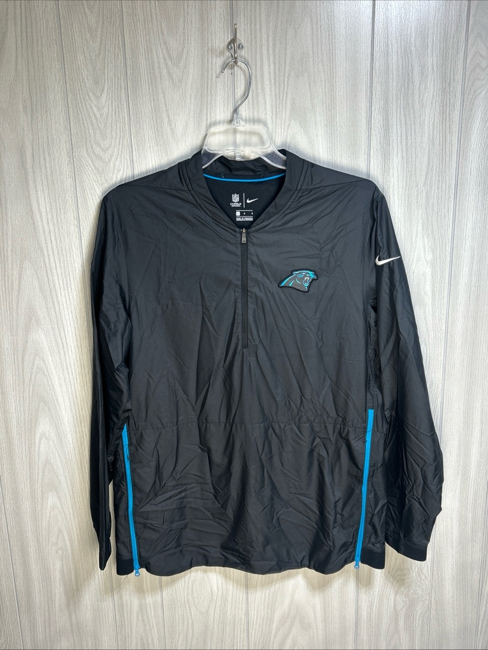 Carolina Panthers Nike NFL OnField Apparel 1/4 Zip Black Jacket Size Large